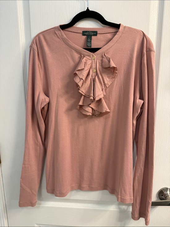 Lauren Ralph Lauren Tops - Lauren Ralph Lauren Ruffle-Front Long Sleeve Top in Dusty Pink